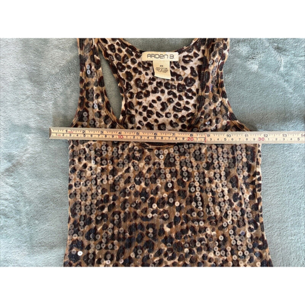 Arden B Women's Brown Cheetah Animal Print Sequin Stretch Tank Top Snooki Sz XS - Picture 7 of 9